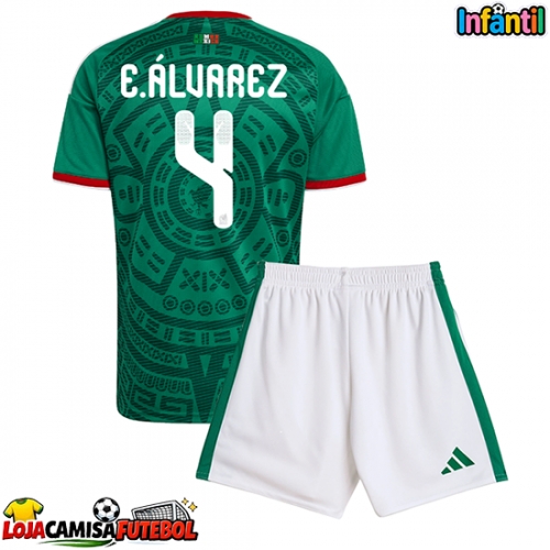 Camisa de Futebol México Edson Alvarez #4 Equipamento Principal Infantil Mundo 2026 Manga Curta (+ Calças curtas)